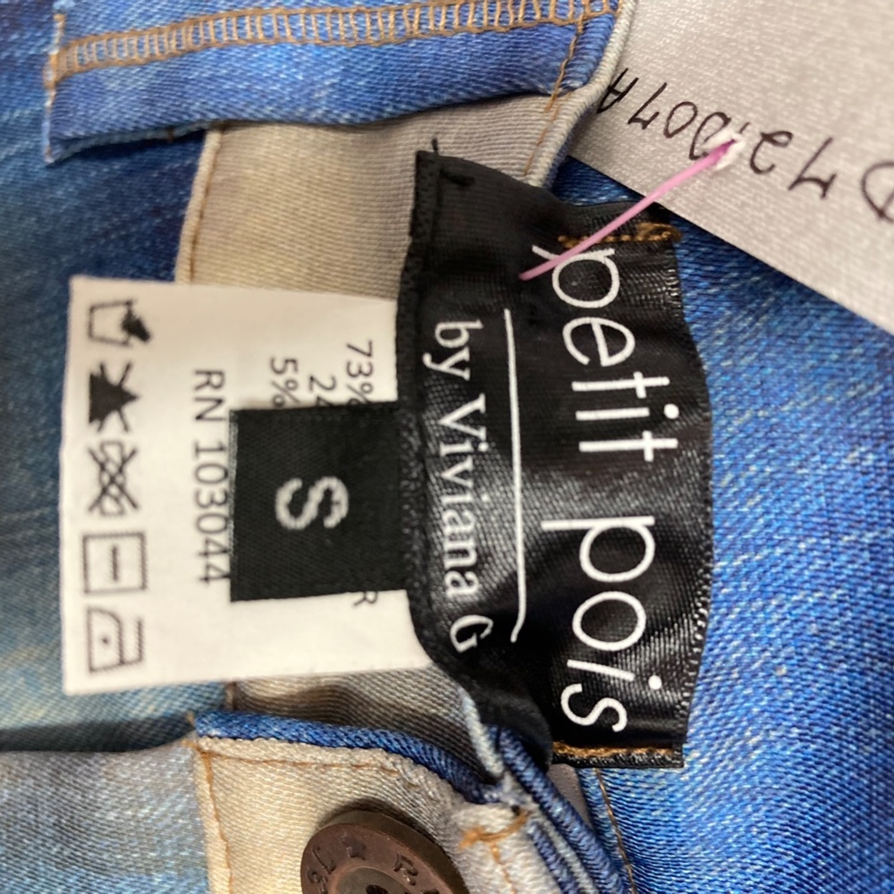 Petit Pois by Viviana G Stretch Denim Look Pant Size S,XL Patches Festival - Picture 13 of 15